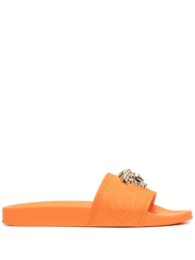 Versace Women's Palazzo Medusa Pool Slides In Tangerine