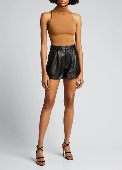 Alice And Olivia Conry Pleated Vegan Leather Shorts In Black