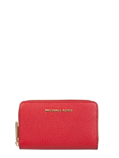 Michael Michael Kors Compact Card Holder With Logo In Red