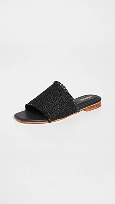 Kaanas Crete Frayed Upper Slip On Sandals In Black