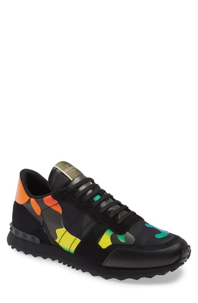 Valentino Garavani Camo Rockrunner Sneaker In Olive/ Multi