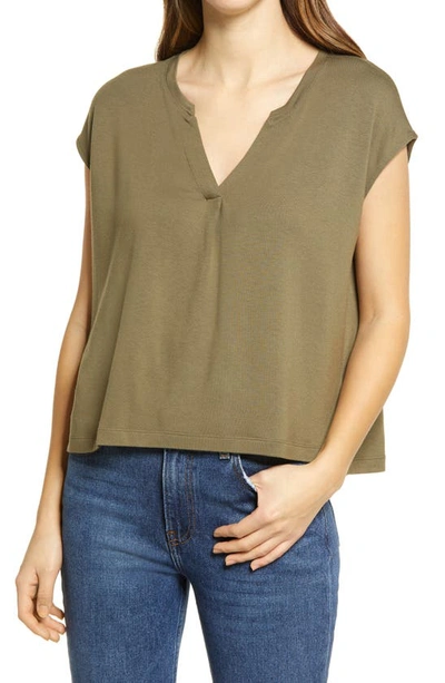 Lou & Grey Signaturesoft Split Neck Top In Saged Moss