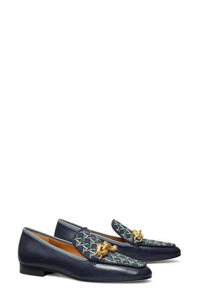 Tory Burch Jessa Print & Leather Loafers In Perfect Navy