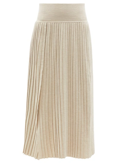 The Row Coraline Pleated Wool And Silk-blend Maxi Skirt In Beige Melange