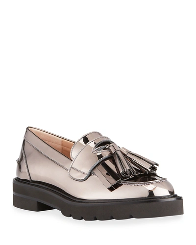 Stuart Weitzman Women's Mila Kiltie Fringe Platform Loafers In Gunmetal