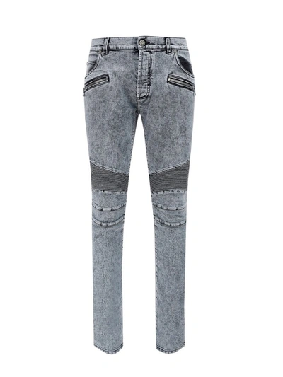 Balmain Faded Denim Jeans In Grey