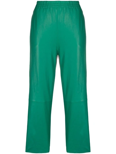 Pinko Cropped Lambskin Trousers In Green