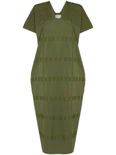 Pippa Holt + Net Sustain Embroidered Cotton Huipil In Army Green