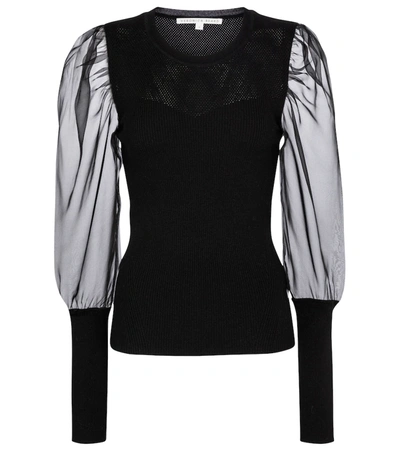 Veronica Beard Leila Ribbed Merino Wool-blend And Silk-organza Sweater In Black