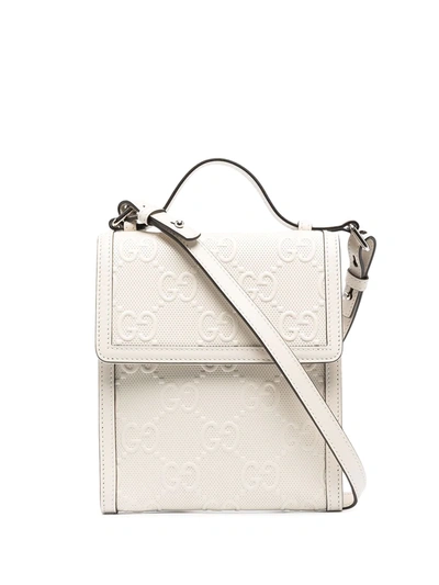 Gucci Logo-embossed Perforated-leather Messenger Bag In White