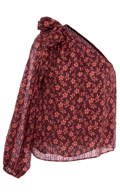 Ulla Johnson Enid One-shoulder Printed Cotton And Silk-blend Blouse In Burgundy