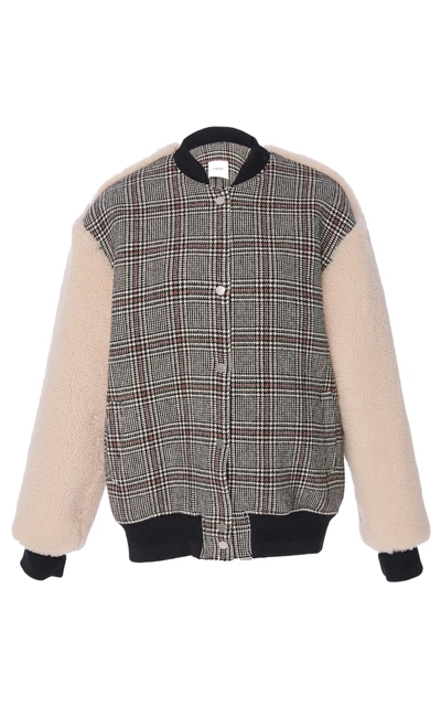Carven Plaid Wool & Faux Shearling Varisty Jacket
