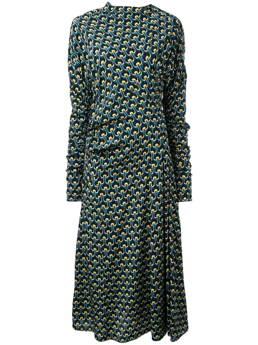 Marni Optical Printed Silk Dress In Green | ModeSens