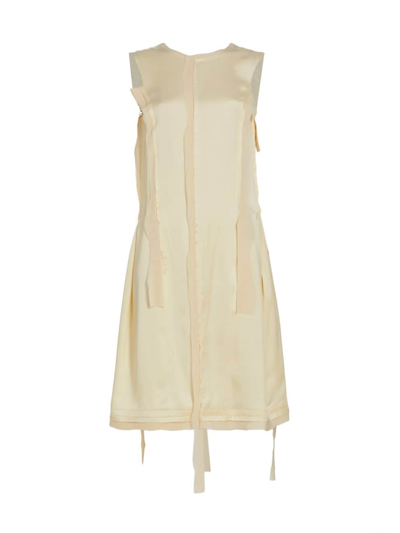 Maison Margiela Ripped Twill Dress In Ivory