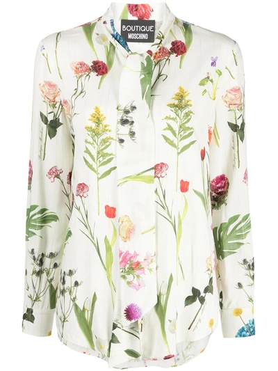 Boutique Moschino Floral Print Long Sleeve Shirt In Ivory