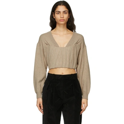 Alexander Wang V-neck Ruch Corset Panel Sweatshirt In 271 Oatmeal