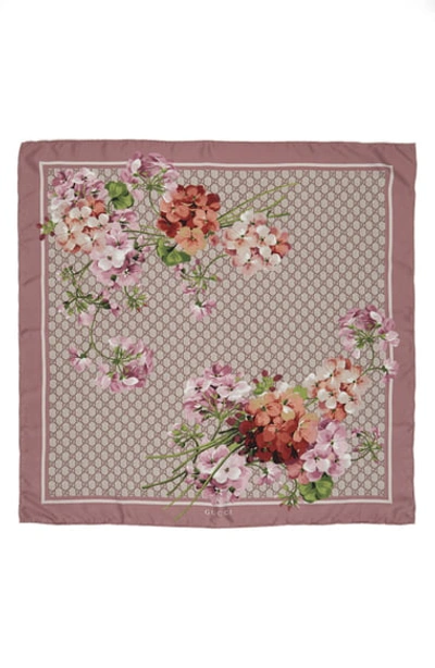 Gucci Gg Blooms Foulard Scarf In Mauve/ Light Brown
