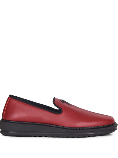 Giuseppe Zanotti Slip-on Leather Slippers With Logo Detail In Red