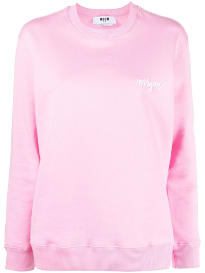 Msgm Logo-embroidered Cotton Sweatshirt In Rosa