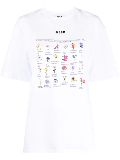 Msgm Flower-print Oversized T-shirt In White