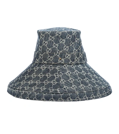 Gucci Wide-brim Gg-jacquard Denim Bucket Hat In Blue