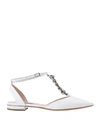 Casadei Chain-trimmed Leather Point-toe Flats In White