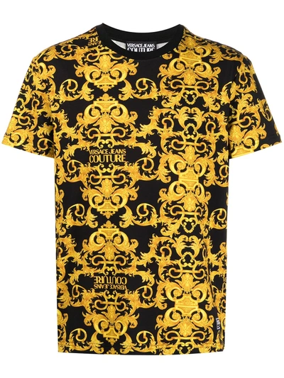Versace Jeans Couture Baroque-print Short-sleeve T-shirt In Black