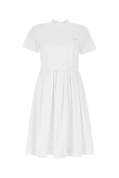 Prada Chest Pocket Midi Dress In White