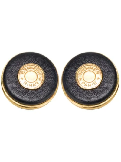 Pre-owned Hermes Leather Covered Earrings In Metallic