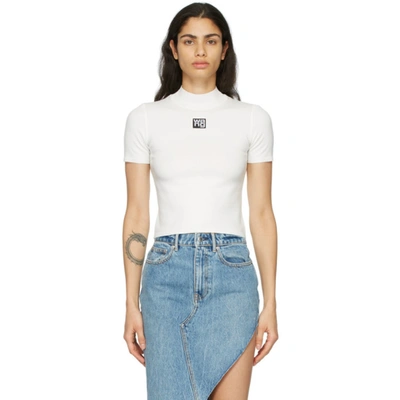 Alexander Wang T Foundation Bodycon S/s Mock Neck Top W/logo Patch In White