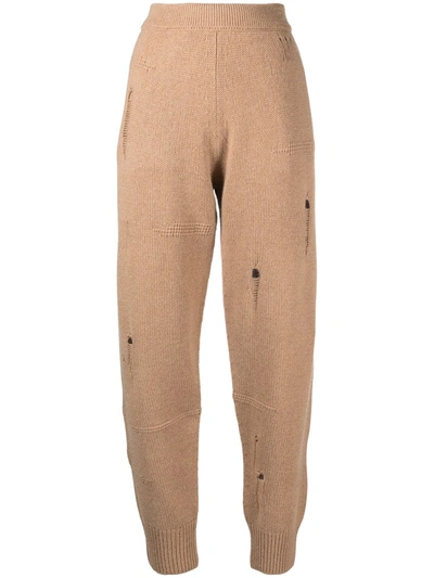 Helmut Lang Distressed High-rise Joggers In Camel
