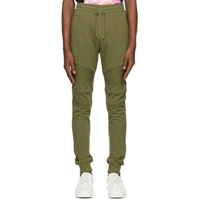 Balmain Green Flocked Logo Lounge Pants In Ucf Olive