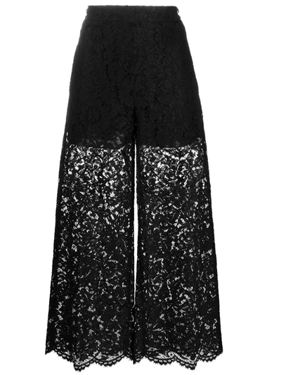 Valentino Floral Lace Cropped Trousers In Black