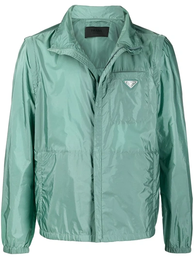 Prada Enamel-logo Removable-sleeve Track Jacket In Grün
