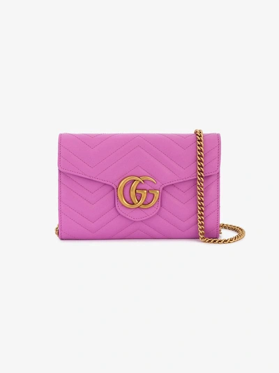 Gucci Marmont Chevron Chain Wallet Bag In Pink/purple