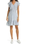 Rails Tara Ruffle Stripe Linen-blend Mini A-line Dress In Blue/white