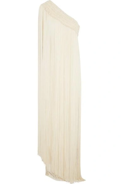 Temperley London Long Tassel Fringed Silk-crepe Gown In Ivory