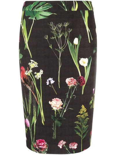 Boutique Moschino Pencil Skirt With Botanical Pattern In Multi