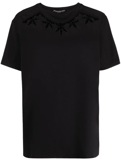 Ermanno Scervino Open Crochet Neck T-shirt In Black