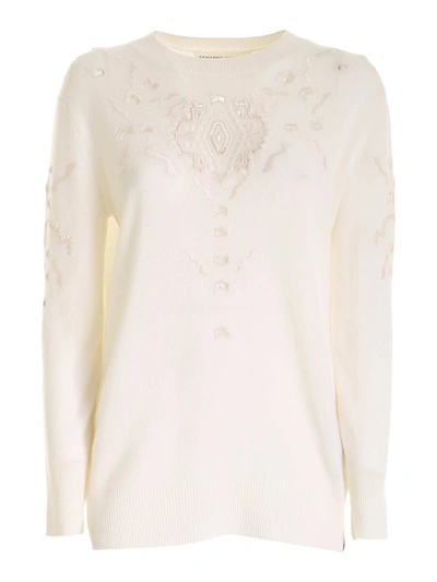 Ermanno Scervino Long-sleeved Crewneck Jumper In Cashmere With Embroidery In White