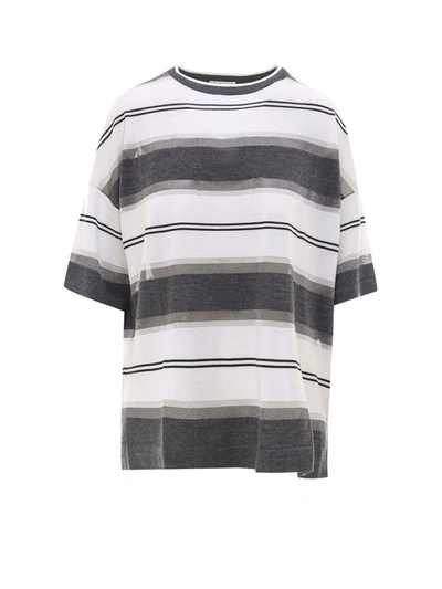 Brunello Cucinelli Oversized Sweater With Stripes And Lurex In Wool And Cashmere In White