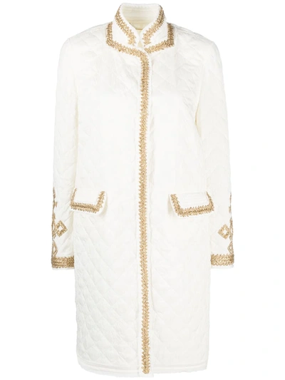 Ermanno Scervino Light Long-sleeved Quilted Coat With Gold-colored Inserts In White