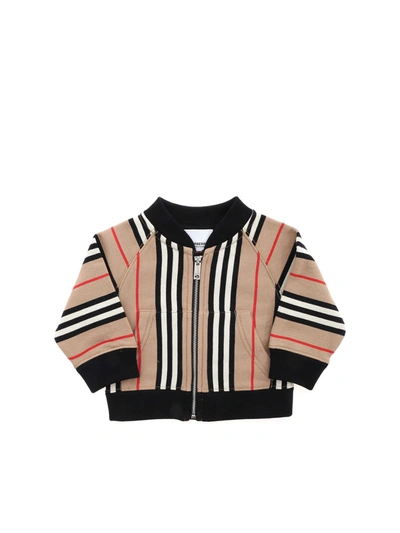 Burberry Kids' Sweatshirt With Zip With Check Stripe Motif In Beige