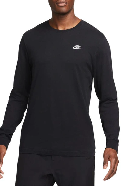 Nike Men's  Sportswear Club Long-sleeve T-shirt In Black/white