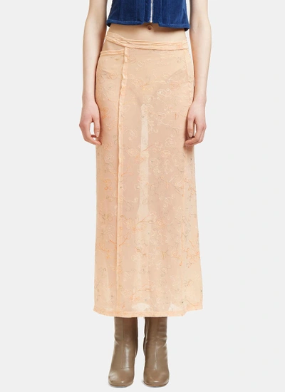 Eckhaus Latta Women's Lapped Floral Embroidered Sheer Skirt In Pink