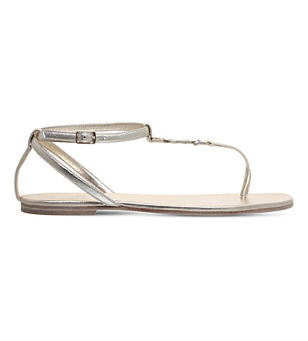 Saint Laurent Nu Pieds Leather Sandals In Gold | ModeSens