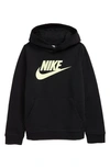 Nike Sportswear Club Fleece Big Kidsâ Pullover Hoodie In Black/barely Volt