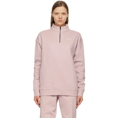 Nike Pink Fleece Sportswear 1/4 Zip Sweatshirt In 645 Champag