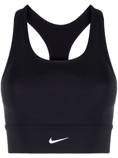 Nike Dri-fit Swoosh Women's Medium-support 1-piece Padded Longline Sports Bra In Black/ White