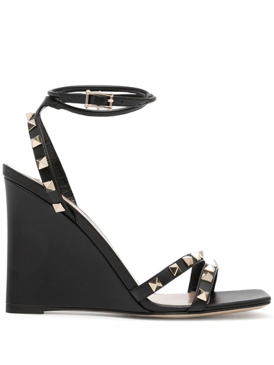 Valentino Garavani 110mm Rockstud-embellished Wedge Sandals In Black |  ModeSens